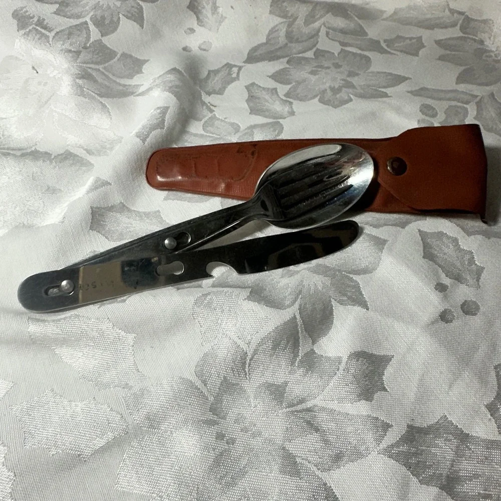 Vintage Military Style Hobo Utensil Set Silver Nesting Scouts Camping Flatware